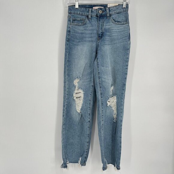 So High Rise Straight Jeans  Distressed Light Wash Size 0 - Picture 4 of 9